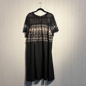 Plus size Eloquii black lace formal dress with sheer detail
